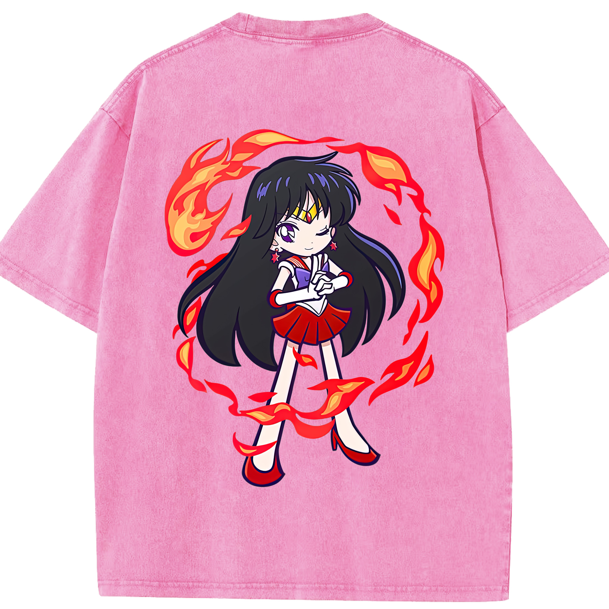 （画像用） 美少女戦士セーラームーン 火野レイ ひの レイ Sailor Moon Hino Rei （セーラーマーズ,Sailor Mars） 綿100% ヴィンテージ風 半袖Tシャツ（背面プリント）
